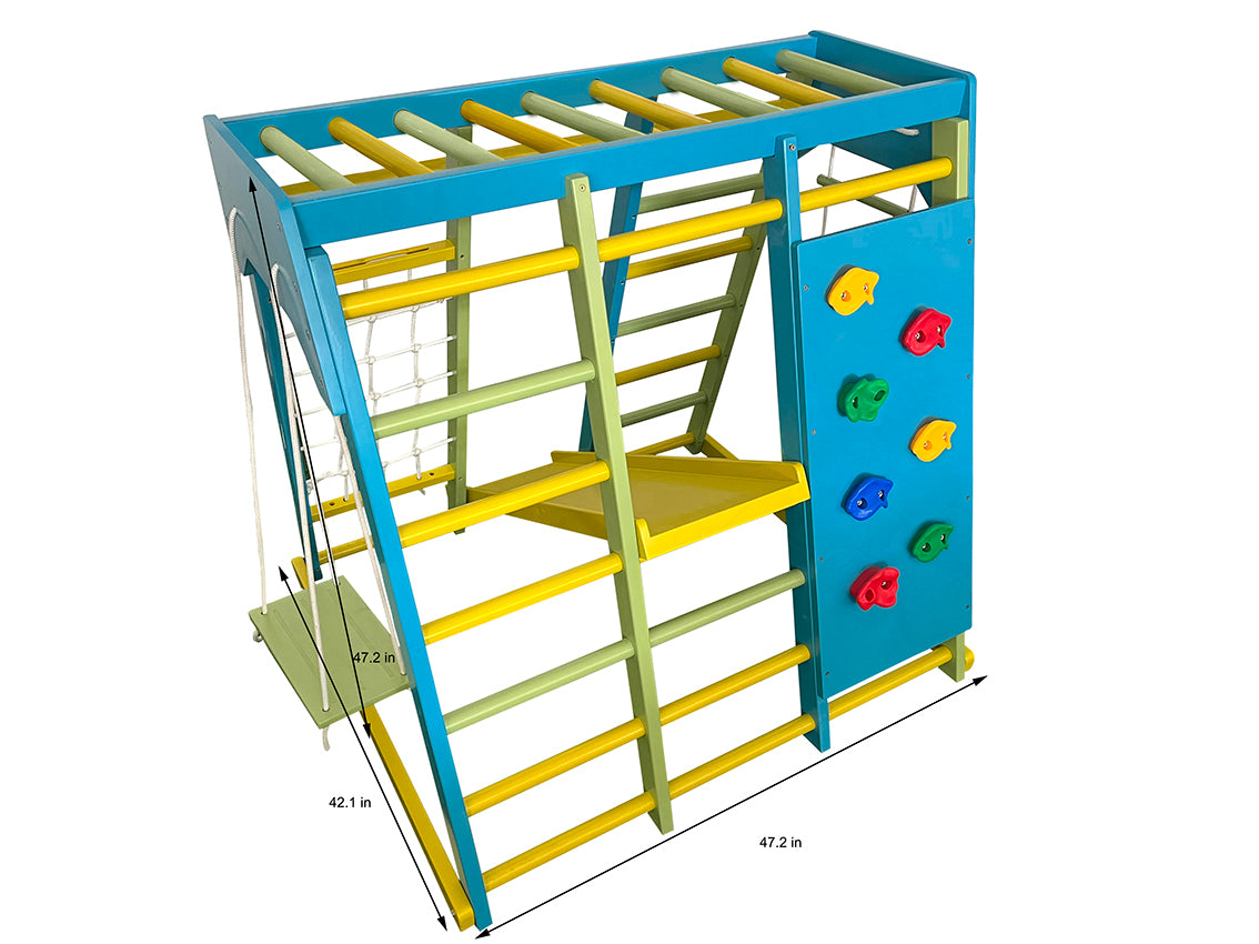 Magnolia | Indoor Wooden Jungle Gym with Monkey Bars, Rock Wall & Swing