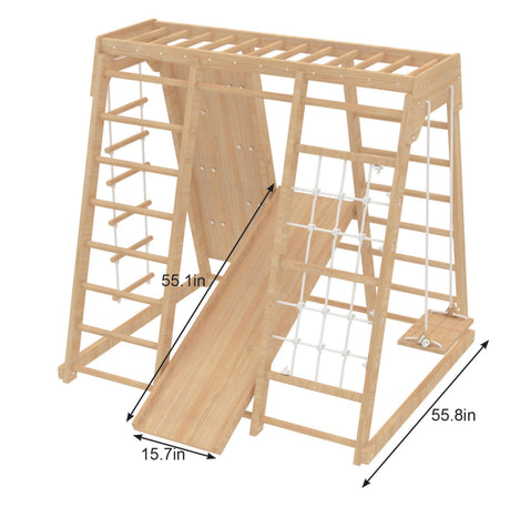 Magnolia | Indoor Wooden Jungle Gym with Monkey Bars, Rock Wall & Swing