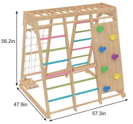 Magnolia | Indoor Wooden Jungle Gym with Monkey Bars, Rock Wall & Swing