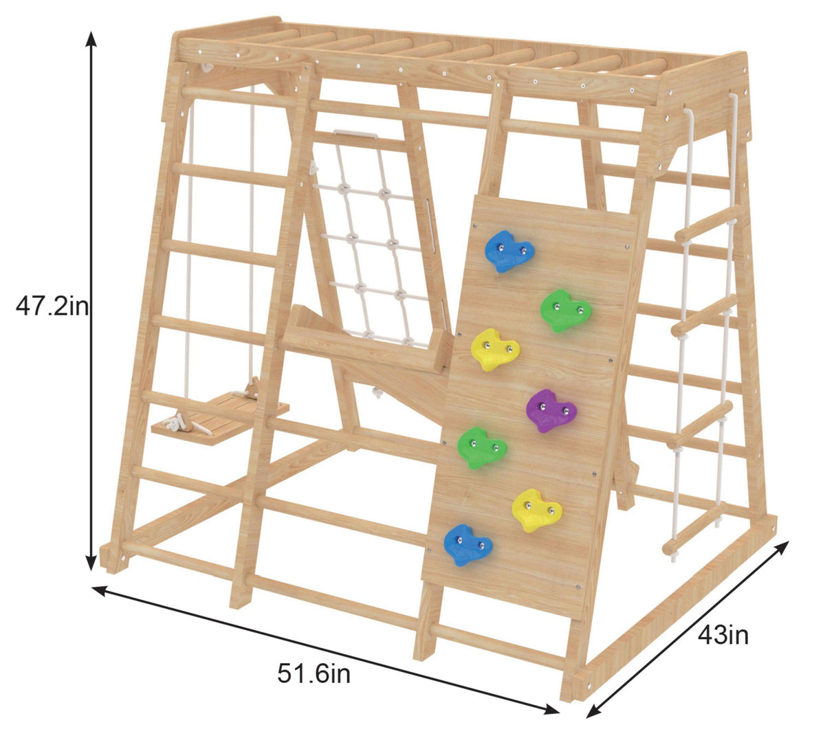 Magnolia | Indoor Wooden Jungle Gym with Monkey Bars, Rock Wall & Swing