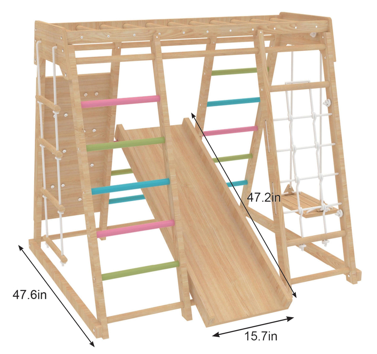 Magnolia | Indoor Wooden Jungle Gym with Monkey Bars, Rock Wall & Swing