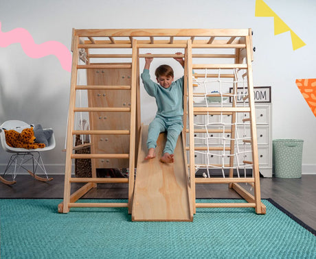 Magnolia | Indoor Wooden Jungle Gym with Monkey Bars, Rock Wall & Swing