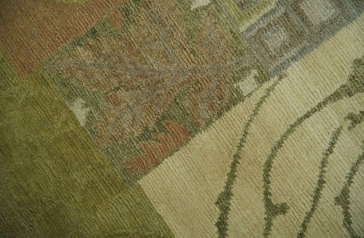 Mainstays Traditional Leaf Block Print Olive, Beige, Rust and Brown 6x8 Indoor wool Area Rug-Area Rug-Parc Decor