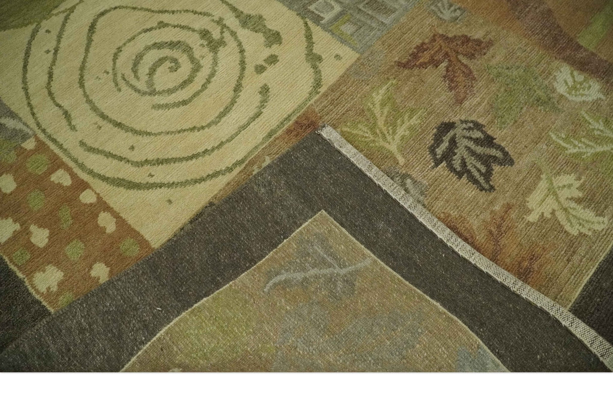 Mainstays Traditional Leaf Block Print Olive, Beige, Rust and Brown 6x8 Indoor wool Area Rug-Area Rug-Parc Decor