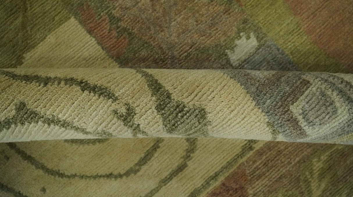 Mainstays Traditional Leaf Block Print Olive, Beige, Rust and Brown 6x8 Indoor wool Area Rug-Area Rug-Parc Decor