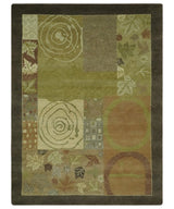 Mainstays Traditional Leaf Block Print Olive, Beige, Rust and Brown 6x8 Indoor wool Area Rug-Area Rug-Parc Decor