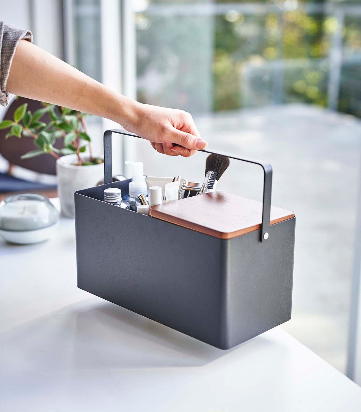 Makeup Organizer with Mirror - Steel + Wood-Skin and Hair Care-Parc Decor