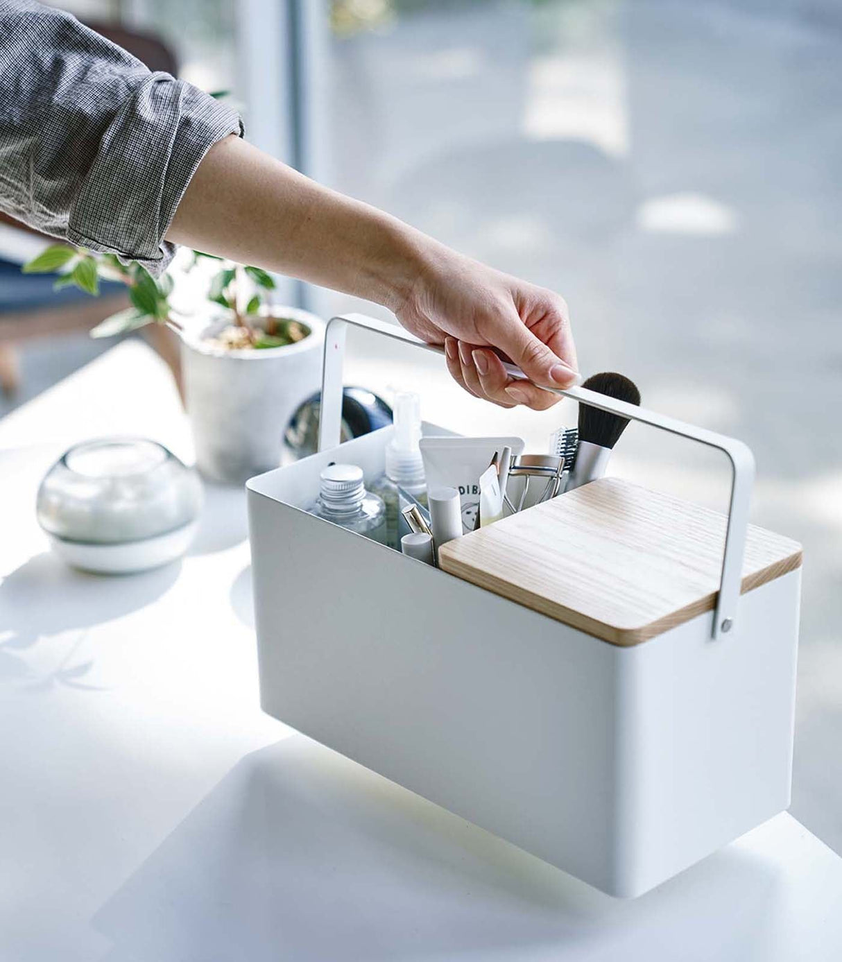 Makeup Organizer with Mirror - Steel + Wood-Skin and Hair Care-Parc Decor