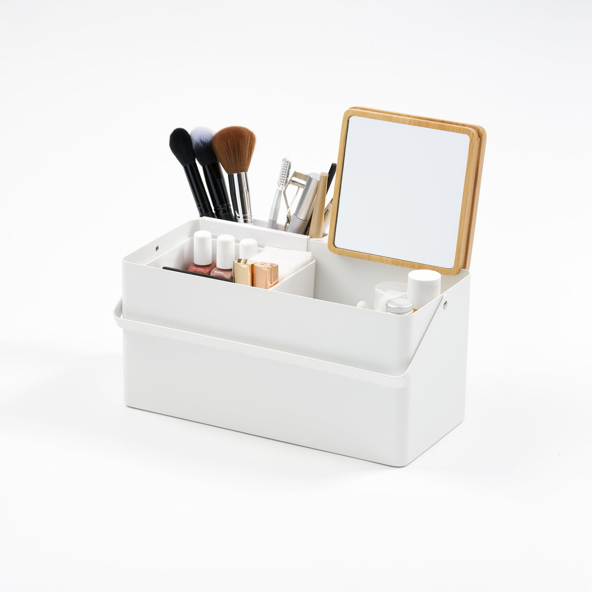 Makeup Organizer with Mirror - Steel + Wood-Skin and Hair Care-Parc Decor