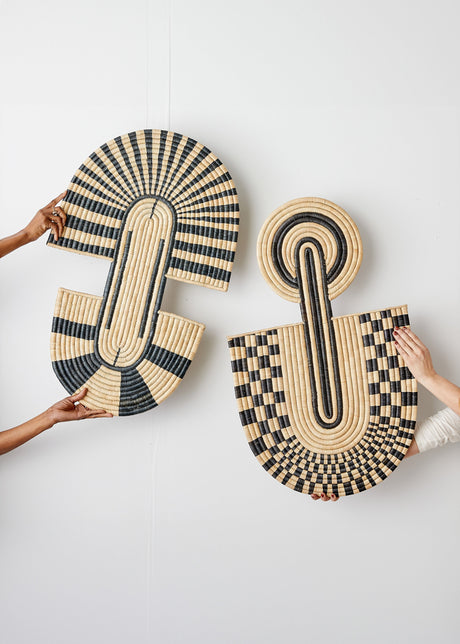 Maravi Patterned Black & Natural Woven Wall Art-Wall Décor-Parc Decor