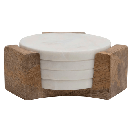 Marble Coaster Set with Wood Base, Set of 4-Decorative Objects-Parc Decor