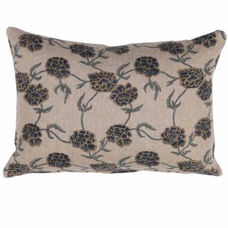 Maria Linen Floral Throw Pillow Cover, Indigo-Floral Pillows-Parc Decor