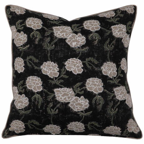 Maria Linen Floral Throw Pillow Cover, Noir-Floral Pillows-Parc Decor