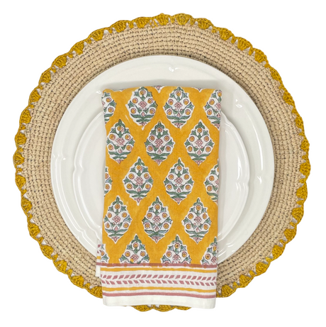 Marigold Raffia Placemats, Boho Round Natural Hand Woven Placemats, Table Mats for Dining Table-table tops-Parc Decor