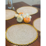Marigold Raffia Placemats, Boho Round Natural Hand Woven Placemats, Table Mats for Dining Table-table tops-Parc Decor