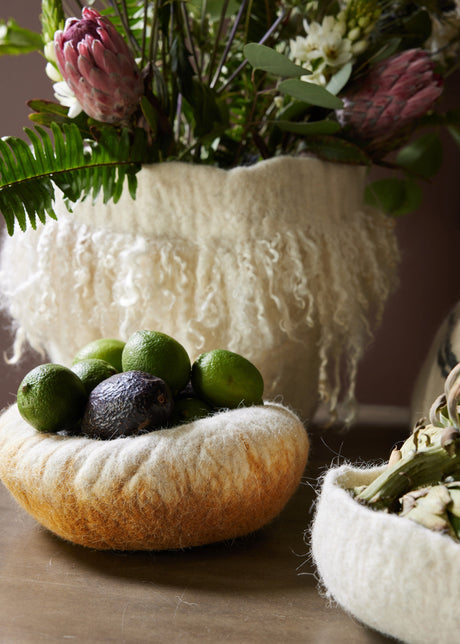 Marigold Yellow Ombre Wool Ukhamba Bowl-Baskets & Vessels-Parc Decor