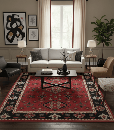 Maroon and Black Traditional Oriental Hand Knotted Custom Made wool Area Rug