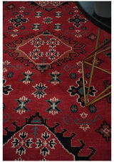 Maroon and Black Traditional Oriental Hand Knotted Custom Made wool Area Rug