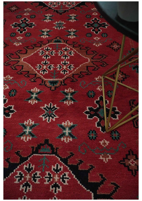 Maroon and Black Traditional Oriental Hand Knotted Custom Made wool Area Rug
