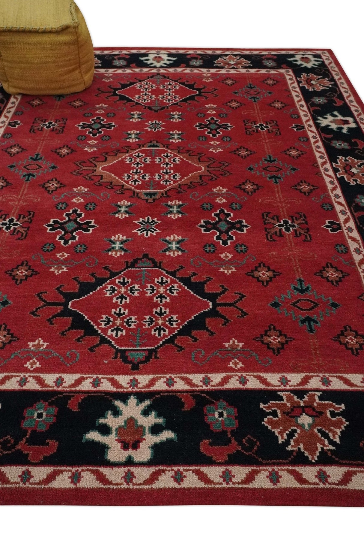 Maroon and Black Traditional Oriental Hand Knotted Custom Made wool Area Rug