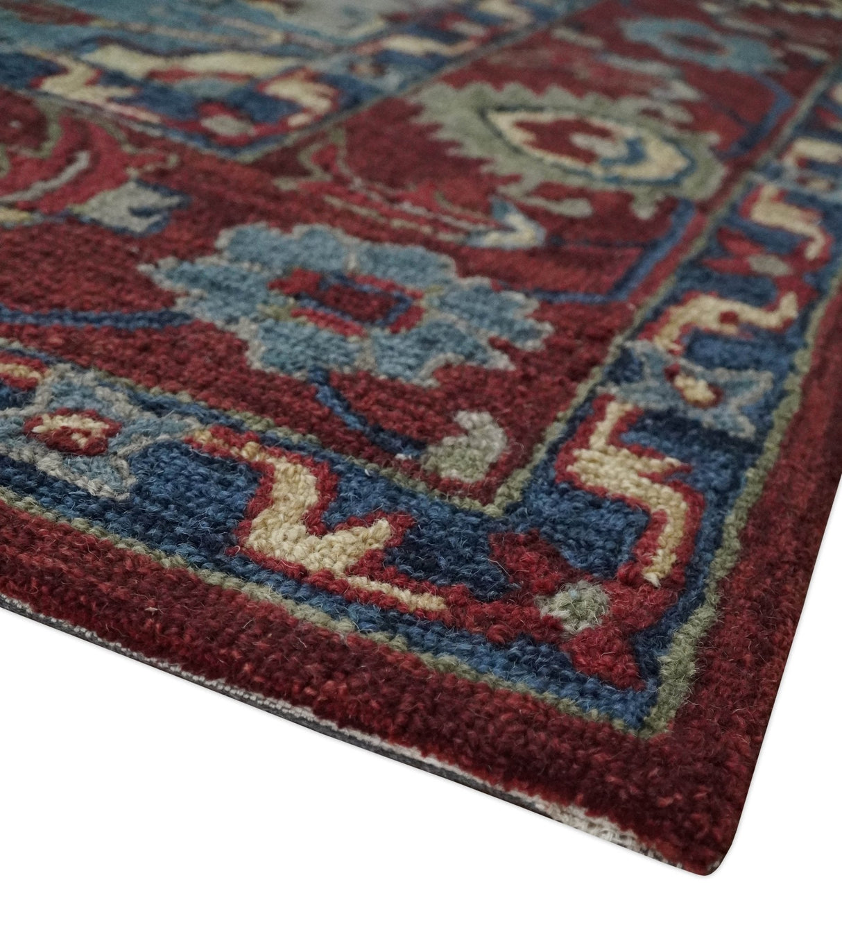 Maroon and Blue Hand Tufted Traditional Medallion Multi Size wool Area Rug