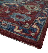 Maroon and Blue Hand Tufted Traditional Medallion Multi Size wool Area Rug