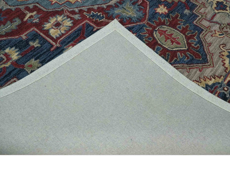 Maroon and Blue Hand Tufted Traditional Medallion Multi Size wool Area Rug