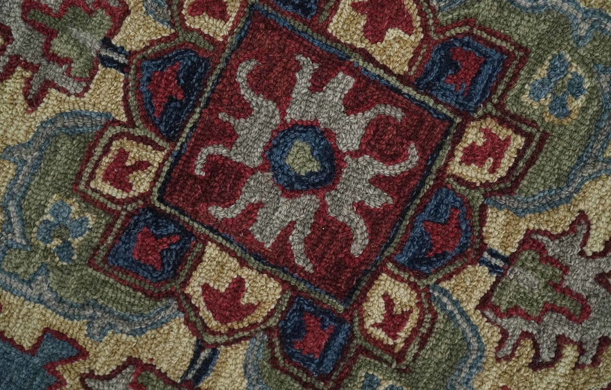 Maroon and Blue Hand Tufted Traditional Medallion Multi Size wool Area Rug