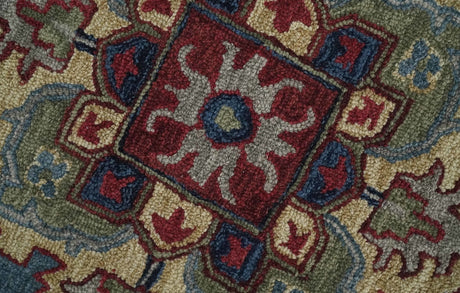 Maroon and Blue Hand Tufted Traditional Medallion Multi Size wool Area Rug