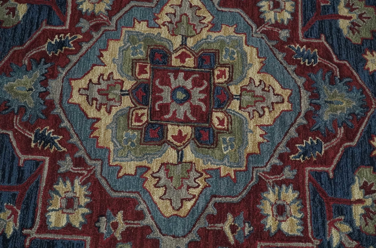 Maroon and Blue Hand Tufted Traditional Medallion Multi Size wool Area Rug