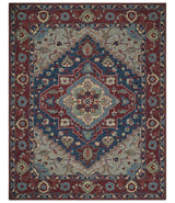 Maroon and Blue Hand Tufted Traditional Medallion Multi Size wool Area Rug