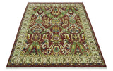 Maroon and Green Hand Knotted Traditional Large Design Multi Size wool area rug