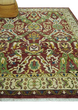 Maroon and Green Hand Knotted Traditional Large Design Multi Size wool area rug