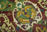 Maroon and Green Hand Knotted Traditional Large Design Multi Size wool area rug