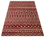 Maroon and Ivory 5.6x8.6 Hand Knotted Southwestern Tribal Trellis Recycled Silk Rug