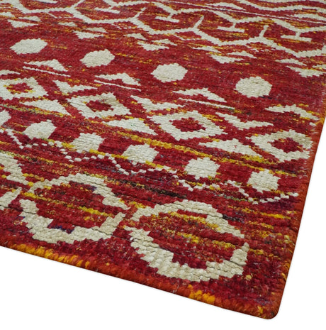 Maroon and Ivory 5.6x8.6 Hand Knotted Southwestern Tribal Trellis Recycled Silk Rug