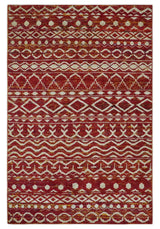 Maroon and Ivory 5.6x8.6 Hand Knotted Southwestern Tribal Trellis Recycled Silk Rug