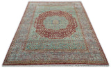 Maroon And Teal Traditional Mamluk Design Hand knotted 9x12 Wool Rug