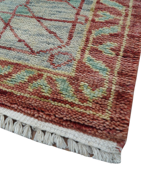 Maroon And Teal Traditional Mamluk Design Hand knotted 9x12 Wool Rug