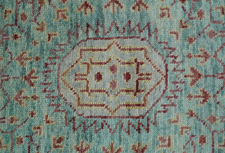Maroon And Teal Traditional Mamluk Design Hand knotted 9x12 Wool Rug