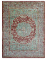 Maroon And Teal Traditional Mamluk Design Hand knotted 9x12 Wool Rug