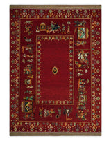 Maroon Indian Wedding 5x7, Hand Spun Wool Hand Knotted Antique Rug | KNT20
