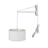 MAST Plug-In Wall Mount Pendant, 2 Light White Cord/Arm with Diffuser, White Linen Shade 18x18x10