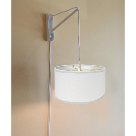MAST Plug-In Wall Mount Pendant, 2 Light White Cord/Arm with Diffuser, White Linen Shade 18x18x10