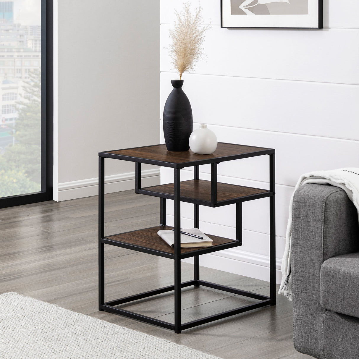 Maya 16" Contemporary Metal and Wood Side Table-Occasional-Parc Decor