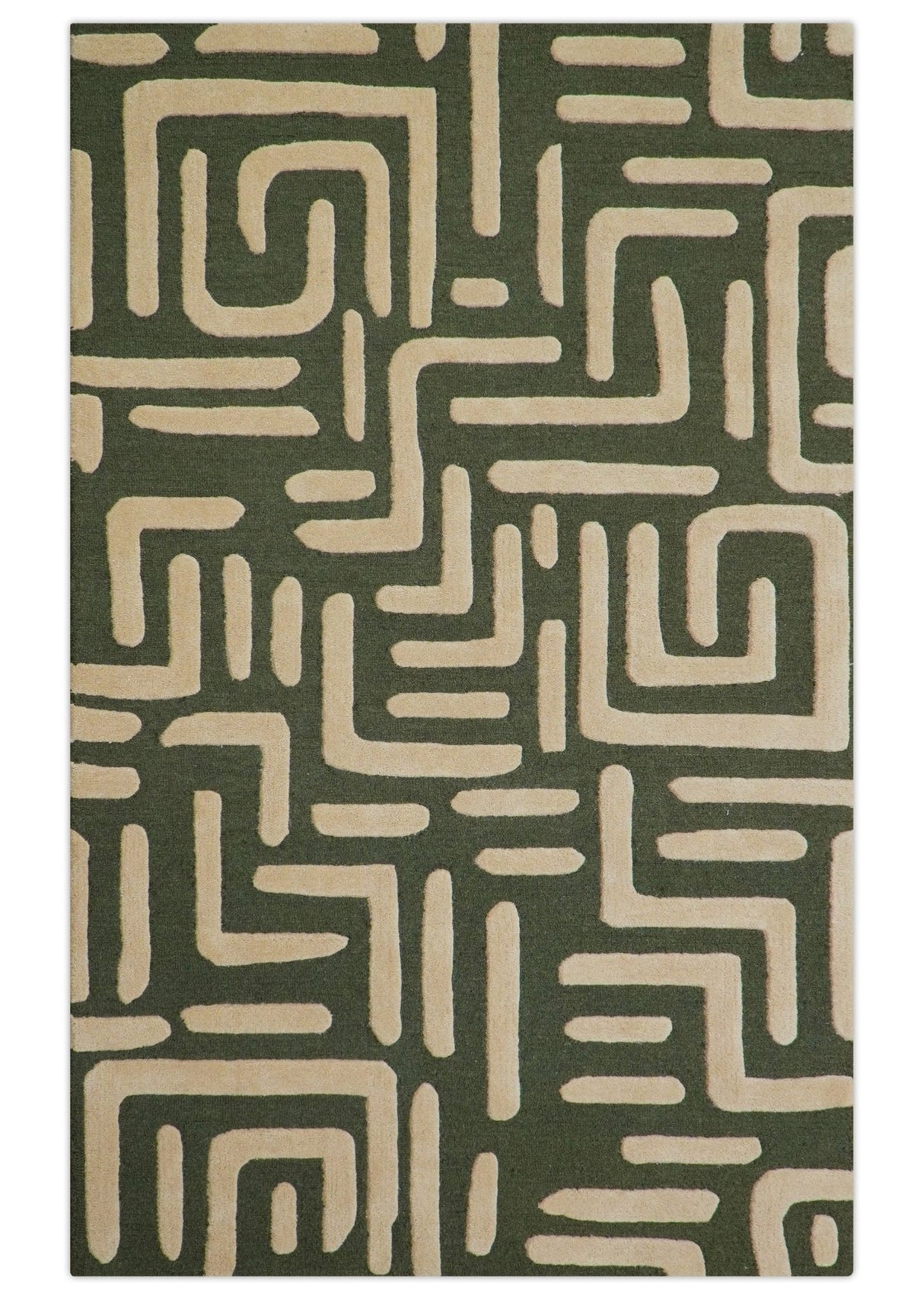 Maze Custom Made Modern Abstract Design Olive Hand Tufted Wool Area Rug