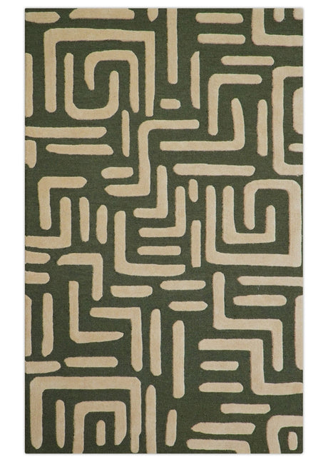 Maze Custom Made Modern Abstract Design Olive Hand Tufted Wool Area Rug