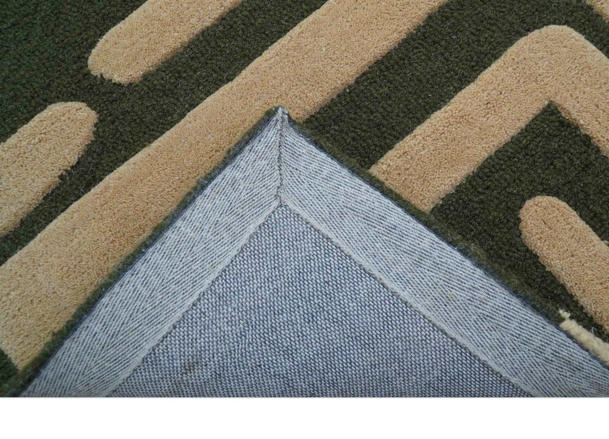 Maze Custom Made Modern Abstract Design Olive Hand Tufted Wool Area Rug
