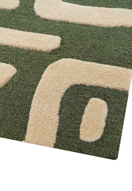 Maze Custom Made Modern Abstract Design Olive Hand Tufted Wool Area Rug