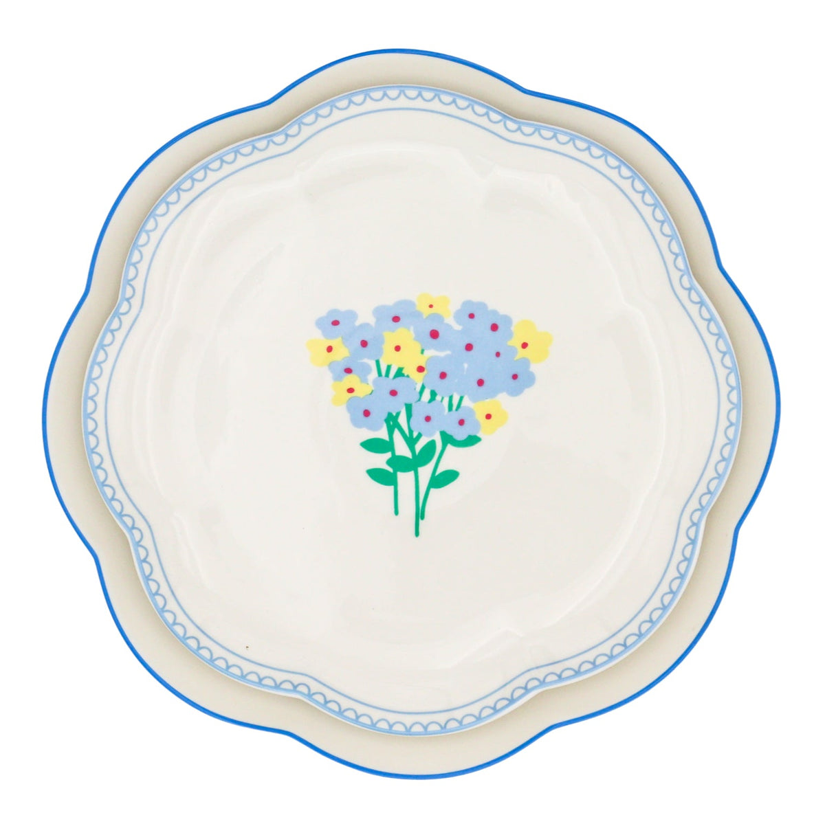 Meadow Flora Scalloped Ceramic Dinner Plates – Set of 4 (+1 Bonus Plate)